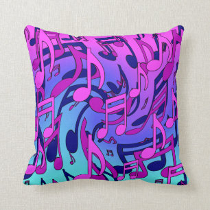 Musiknoten Lebendiges Rosa Blau Lila Aqua Muster Kissen
