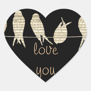 Musiknoten-Lehrer-Büro-Tiervogel-Schicksal Herz-Aufkleber