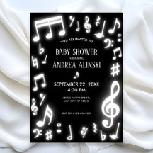Musiknoten leuchten in der dunklen Babydusche