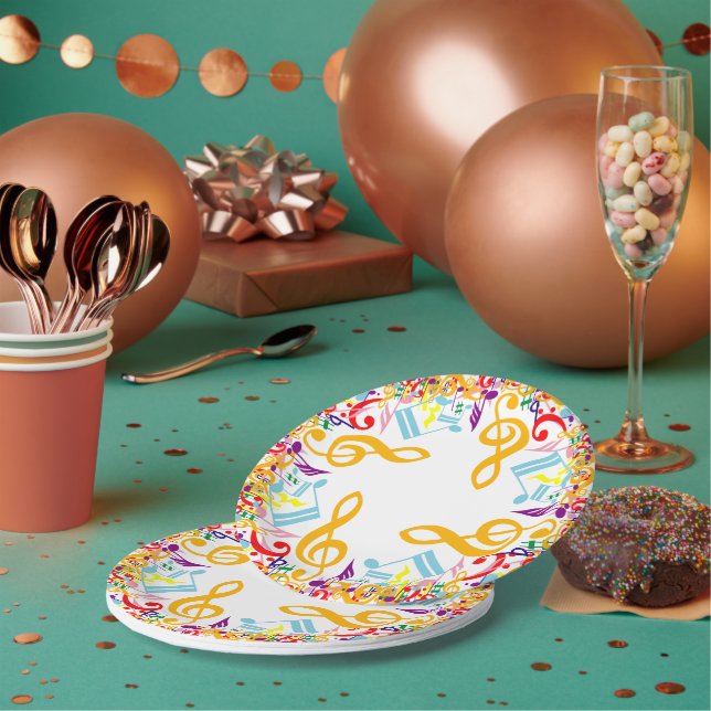 Musiknoten mit farbigen Rundungen Pappteller (Multi)