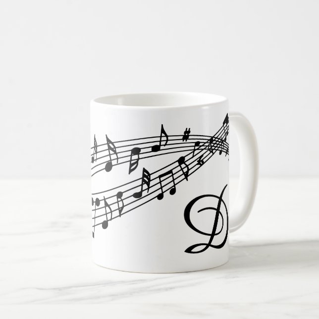 Musiknoten Monogram Script benutzerdefinierte Farb Kaffeetasse (VorderseiteRechts)