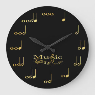 Musiknoten - Musik ist das Leben - Schwarzes und Große Wanduhr