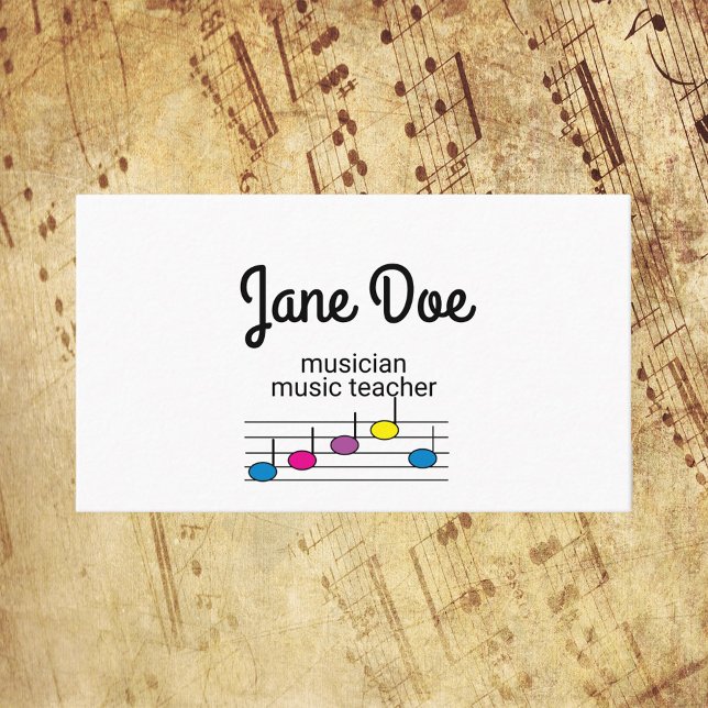 Musiknoten Musikerfarbene Persönlichkeit Visitenkarte (A music theme business card with colorful music notes and text you can personalize!)
