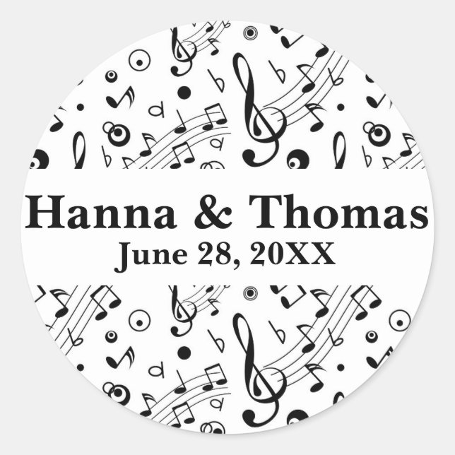 Musiknoten Musikhochzeit Runder Aufkleber (Vorderseite)