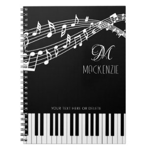 Musiknoten Piano Monogramm Name Notizblock
