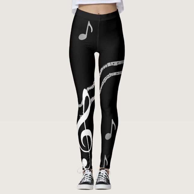 Musiknoten-Schwarzweiss-Leggings Leggings (Vorderseite)