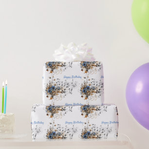 Musiknoten Skala Blaue Wasserfarben Blumen Geschenkpapier