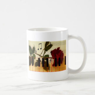 Musiknoten Tastatur Rote Rose Blossom Destiny Kaffeetasse