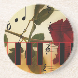 Musiknoten Tastatur Rote Rose Blossom Destiny Sandstein Untersetzer