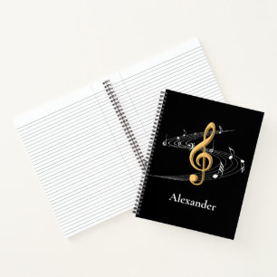 Musiknoten Treble Clef Stilvolles Gold Black Notizbuch