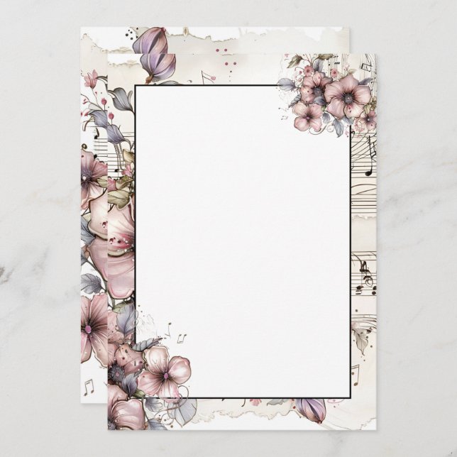 Musiknoten und Blume Einladung (Vorne/Hinten)