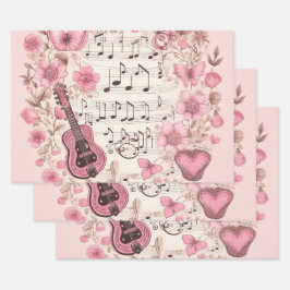 Musiknoten und Blume Retro-Stil Geschenkpapier Set
