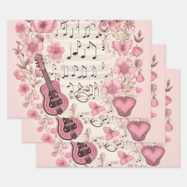 Musiknoten und Blume Retro-Stil Geschenkpapier Set (Set)