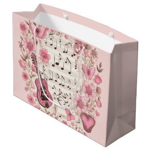 Musiknoten und Blume Retro-Stil Große Geschenktüte