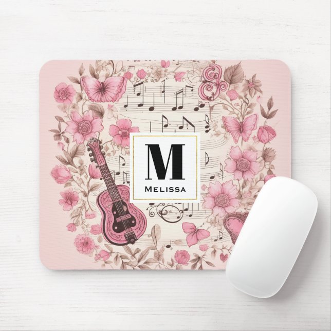 Musiknoten und Blume Retro-Stil Mousepad (Mit Mouse)