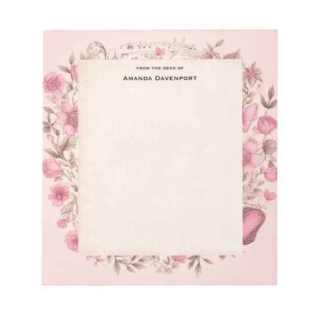 Musiknoten und Blume Retro-Stil Notizblock (Vorderseite)