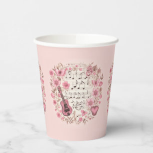 Musiknoten und Blume Retro-Stil Pappbecher