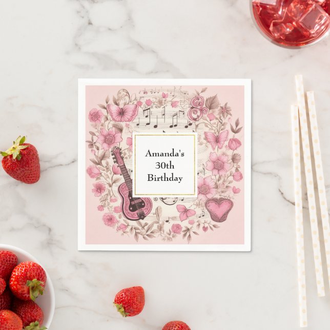 Musiknoten und Blume Retro Style Geburtstag Serviette (Beispiel)