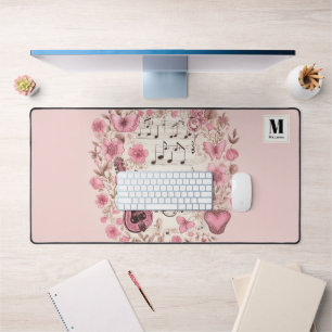 Musiknoten und Blumen Elegant Schreibtischunterlage