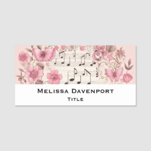 Musiknoten und Blumen im Retro-Stil Namensschild