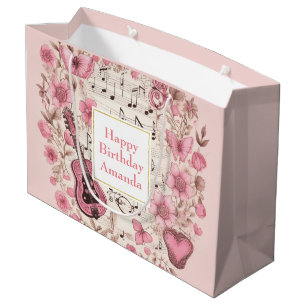 Musiknoten und Blumen Retro-Stil Geburtstag Große Geschenktüte