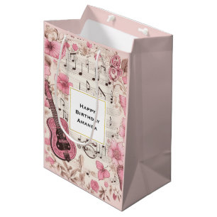 Musiknoten und Blumen Retro-Stil Geburtstag Mittlere Geschenktüte