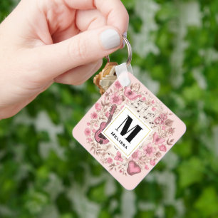 Musiknoten und Blumen Retro-Stil Monogramm Schlüsselanhänger