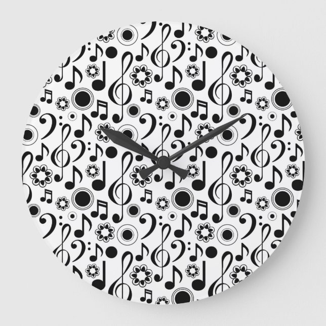 Musiknoten und Clefs Große Wanduhr (Vorderseite)
