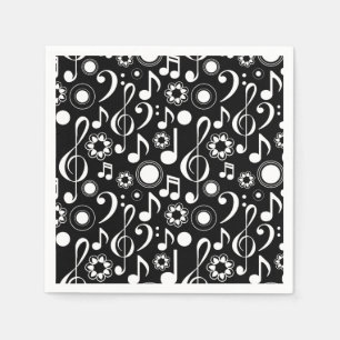 Musiknoten und Clefs - Weiß auf Schwarzem Serviette