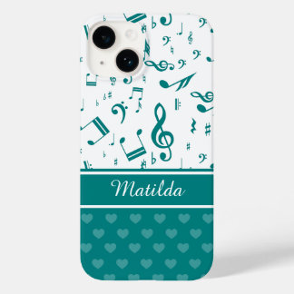 Musiknoten und Herzmuster Aquamarin und weiß Case-Mate iPhone Hülle