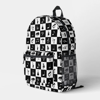 Musiknoten und Instrumente auf Quadraten Bedruckter Rucksack
