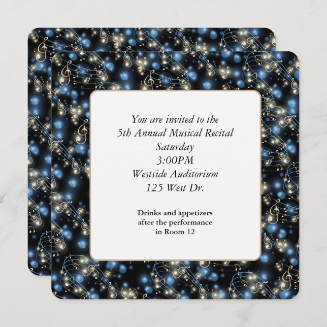 Musiknoten und Party Einladung (Vorne/Hinten)