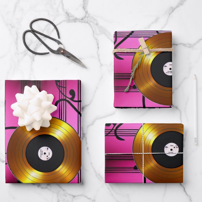 Musiknoten und Platten Geschenkpapier Set (Vorderseite)