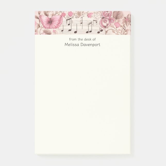 Musiknoten und Retro-Stil Post-it Klebezettel (Vorderseite)