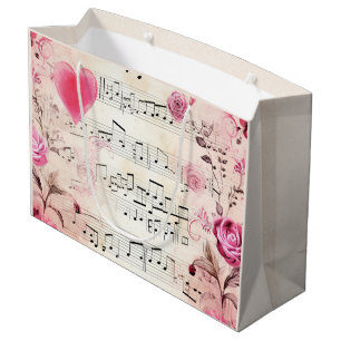 Musiknoten und Rosen Vintage-Design Große Geschenktüte