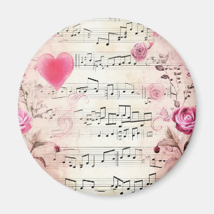 Musiknoten und Rosen Vintage-Design Magnet