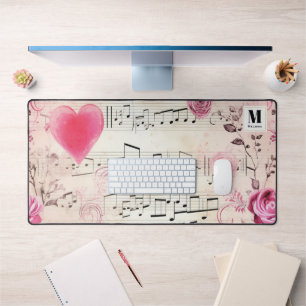 Musiknoten und Rosen Vintage-Design Monogramm Schreibtischunterlage