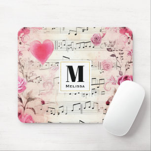 Musiknoten und Rosen Vintage-Design Mousepad