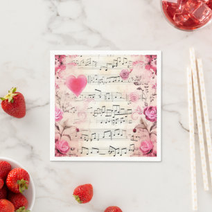 Musiknoten und Rosen Vintage-Design Serviette