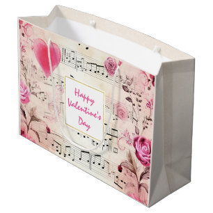 Musiknoten und Rosen Vintage-Design Valentinstag Große Geschenktüte