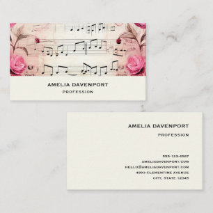Musiknoten und Rosen Vintage-Design Visitenkarte