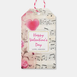 Musiknoten und Rosen Vintage Valentinstag Geschenkanhänger