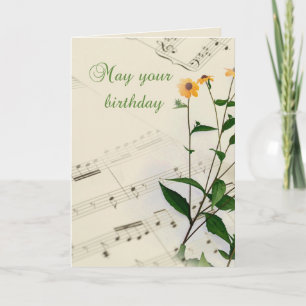 Musiknoten und Wildblumen zum Geburtstag Karte