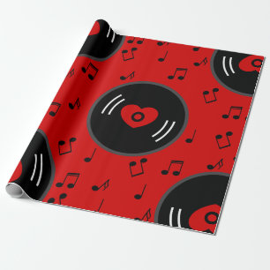 Musiknoten Vinyl-Schallplatte Herz rot Geschenkpapier