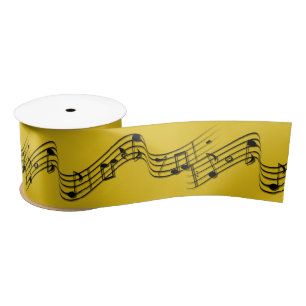 Musiknoten Wavy Mitarbeiter Bar Wide Gold Satin Ri Satinband