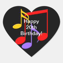 Musiknoten zum 20. Geburtstag Herz-Aufkleber