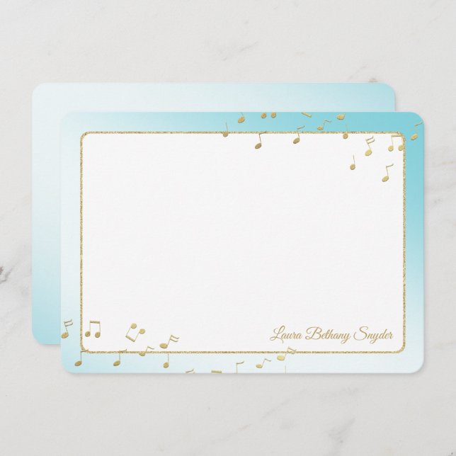 Musiknotens Blue and Gold Flat Vielen Dank Einladung (Vorne/Hinten)