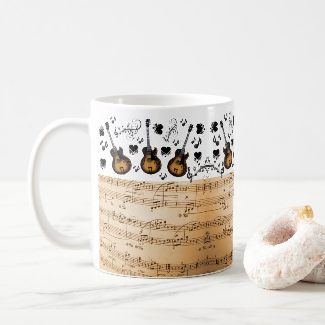 Musiknotens Gitarre Tasse (Mit Donut)