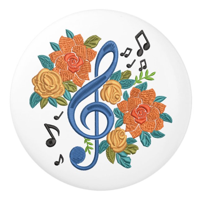 Musiknotens Musical Clef Floral Orange Blue Keramikknauf (Vorderseite)
