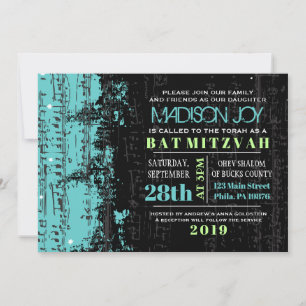 Musiknotens Stars Bar Mitzvah Einladung Türkis